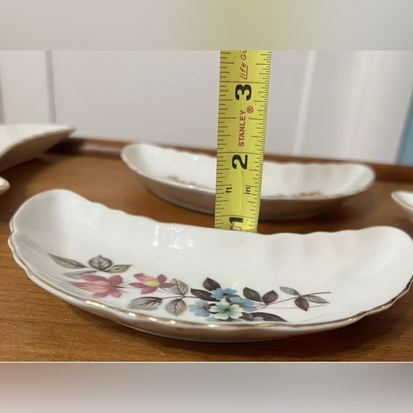 Vintage Bone Dish Crescent Moon Set 2 Chadwick Japan MCM Floral Gold Rim Witchy - Picture 13 of 13